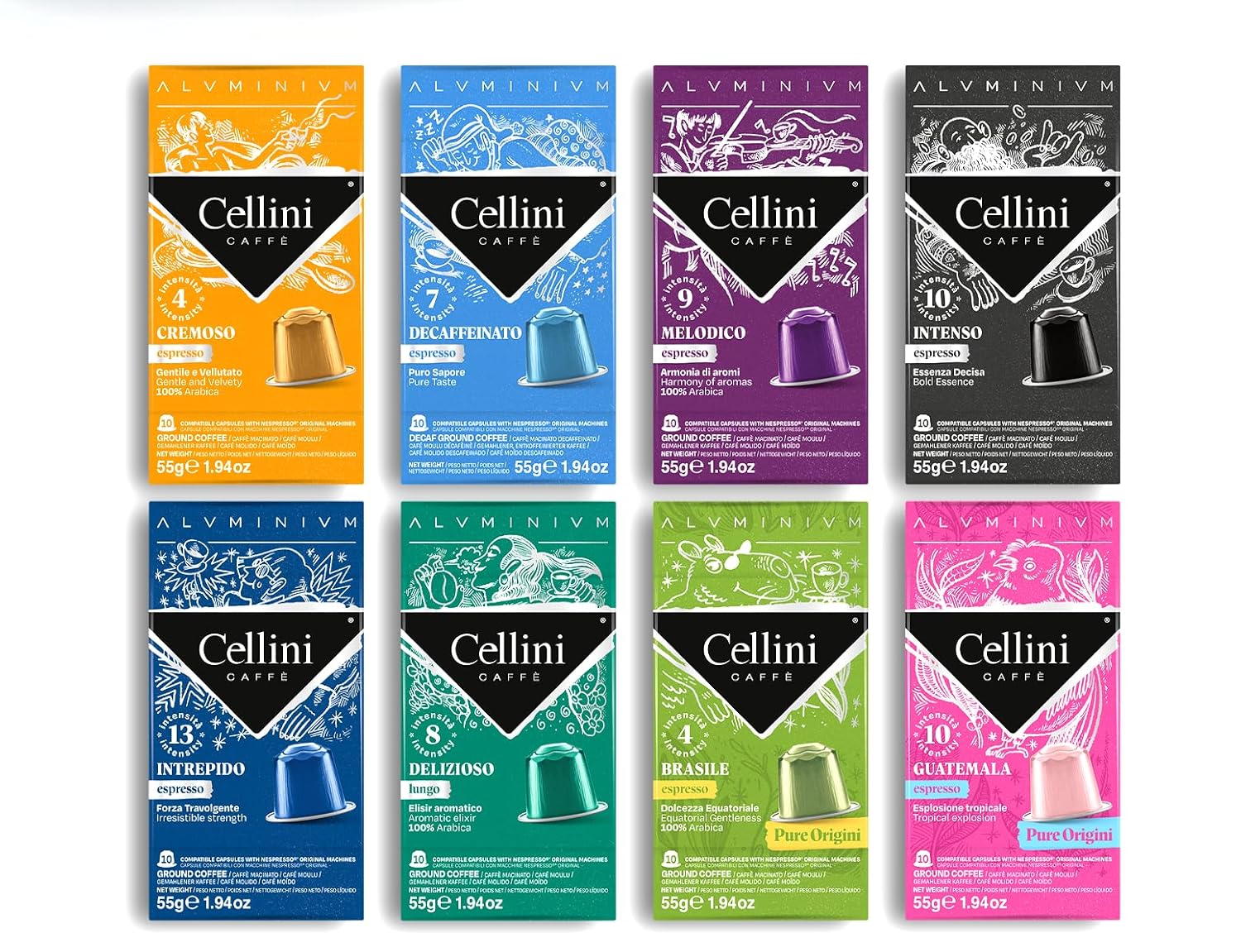 Cellini-Caffè-Mixed-Variety-Aluminum-Nespresso-Pods,-8-Distintive-Italian-Flavors,-1-Nespresso-155
