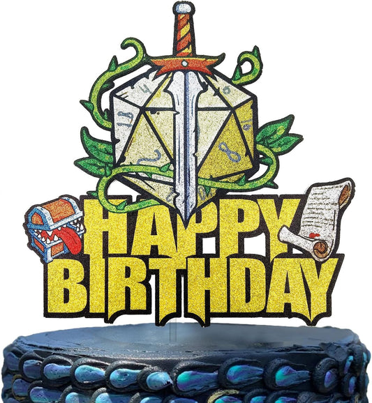DnD-Cake-Topper,-Sword-&-D20-Dice-Cake-Decor,-Fantasy-Role-Playing-&-Player-Decoration-474