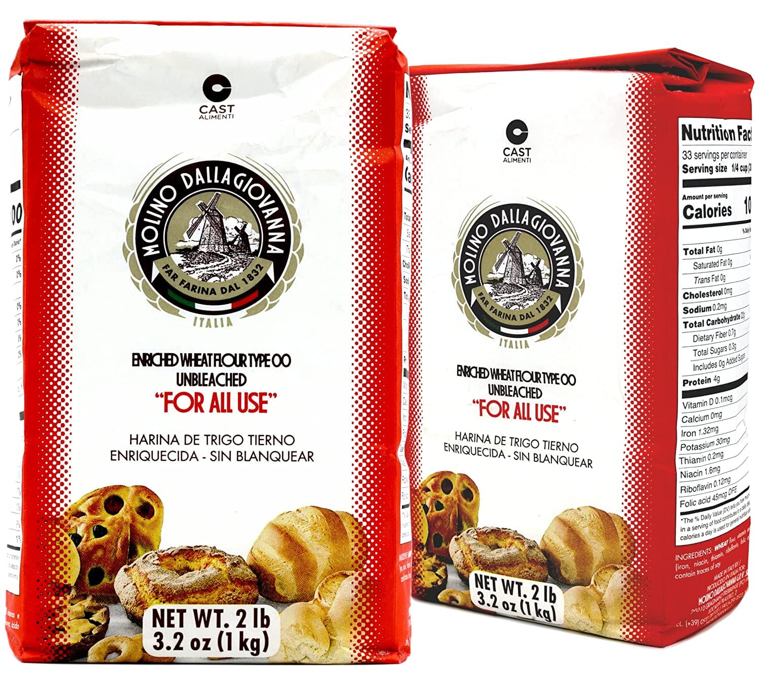 Molino-Dallagiovanna-Universale-All-Purpose-Italian-Flour,-4.4-Pounds,-(2Kg)-Non-GMO,-No-Glyphosate,-400