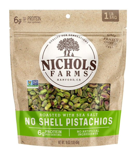 Nichols-Farms-No-Shell-California-Pistachios,-Healthy-Protein-Snack,-Roasted-with--Sea-Salt,-1LB--1154