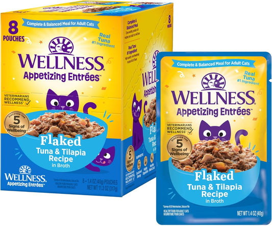 Wellness-Appetizing-Entrées-Flaked-Adult-Wet-Cat-Food,-Natural,-Protein-Rich,-Grain-1.4-Pouch,-Pack577