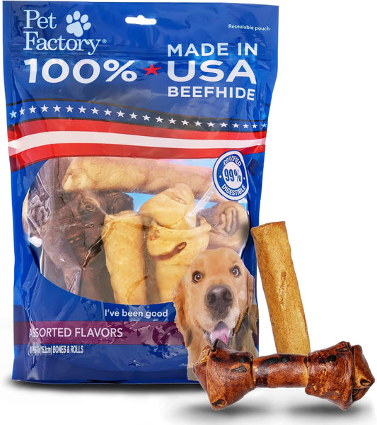 Pet-Factory-1-Made-in-USA-Beefhide-6-7"-Assorted-(Bones-&-Dog-222