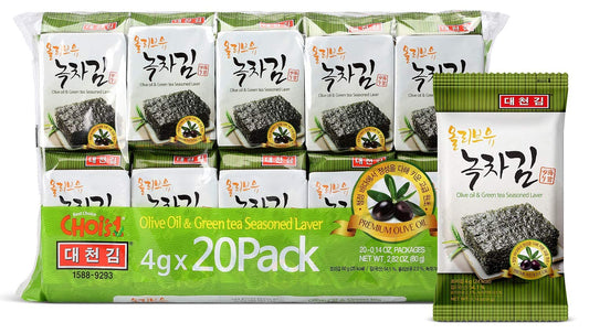 Daechun(Choi's1)-Seaweed-Snack,-(Pack-of-20),-Original,-Sea-Salt,-Green-Tea--Powder,-Product-of--1172