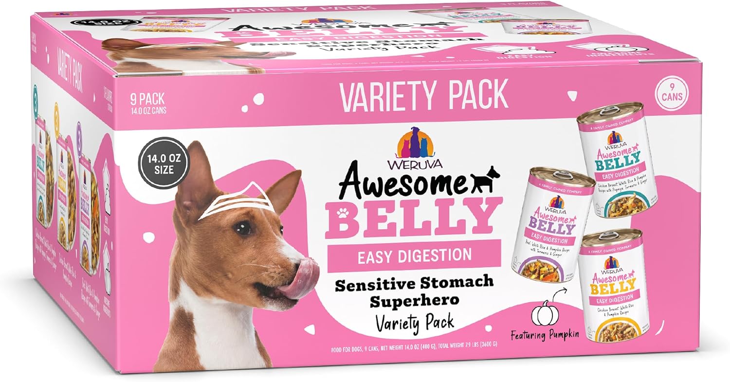 Weruva-Awesome-Belly-Wet-Dog-Food,-Sensitive-Stomach-Superhero-Variety-Pack,-14oz-Can-1758