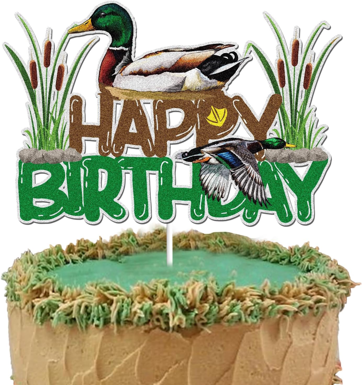 Mallard-Duck-Happy-Birthday-Cake-Topper-Brown-Green-Glitter-Duck-Hunting-Cake-Decoration-Duck-218