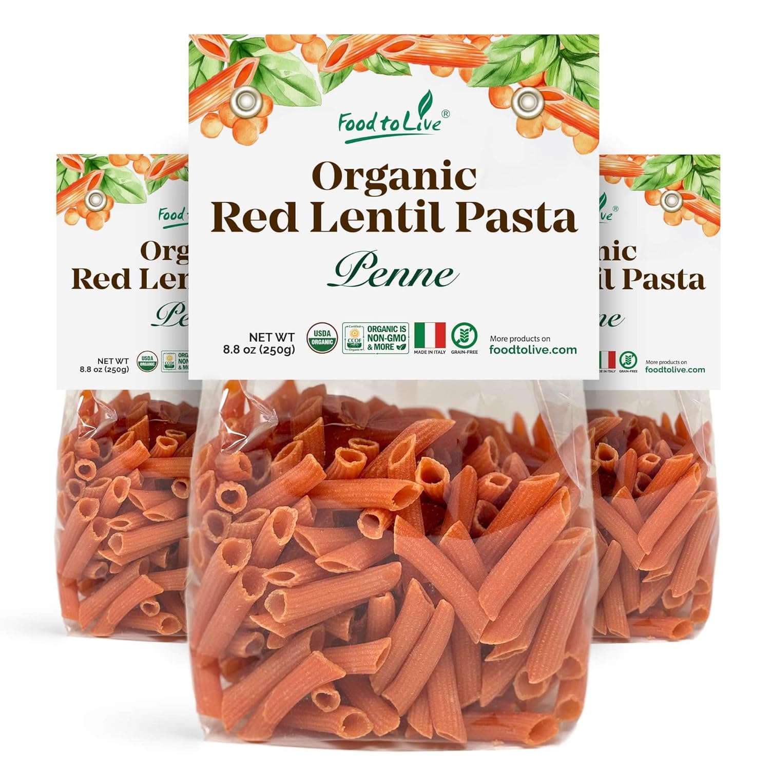 Food-to-Live-Organic-Red-Lentil-Penne-Pasta,-8.8-(Pack-263