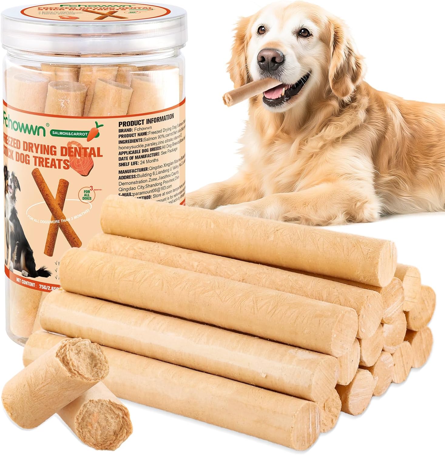75g/2.65oz-Dehydrated-Salmon-Sticks-for-Dog,Natural-Salmon-and-Carrots,Easy-to-Digest-and-High-826