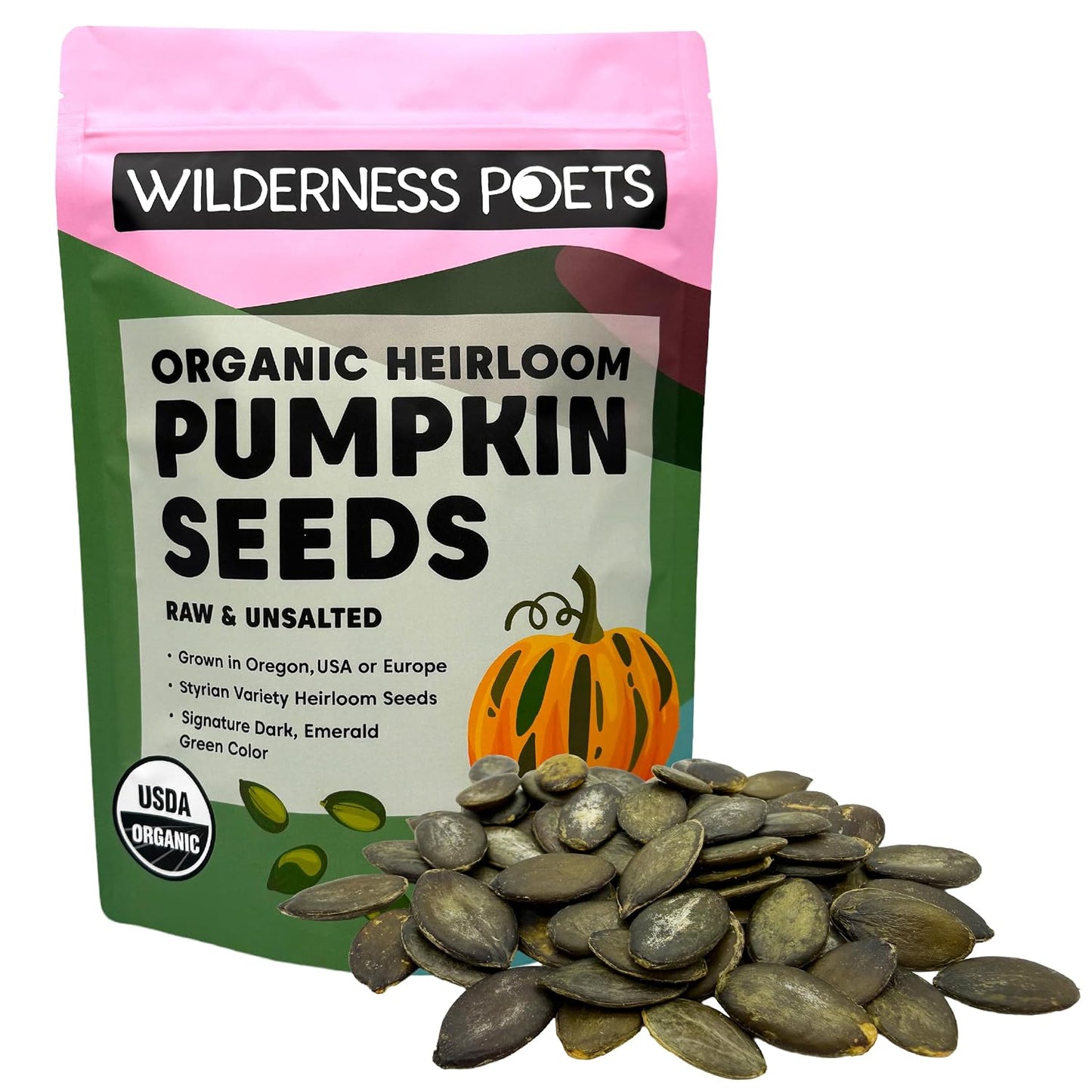 Wilderness-Poets,-Organic-Heirloom-Pumpkin-Seeds---Styrian-Variety,-No-Shells,--Naturally-Hulless.-Unsalted,-Size,-623