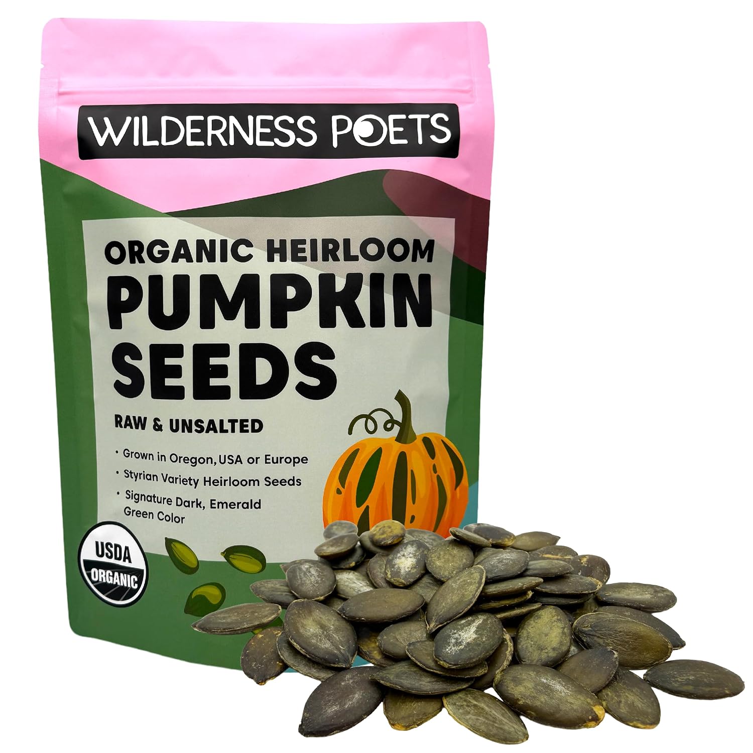 Wilderness-Poets,-Organic-Heirloom-Pumpkin-Seeds---Styrian-Variety,-No-Shells,--Naturally-Hulless.-Unsalted,-Size,-623