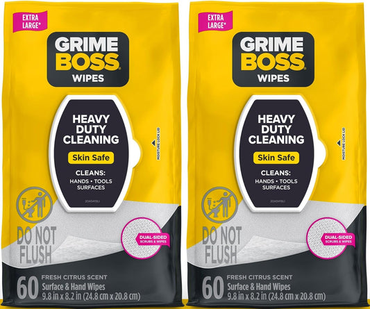 Grime-Boss-Heavy-Duty-Surface-and-Hand-Wipes-(2x60ct)-|-3944