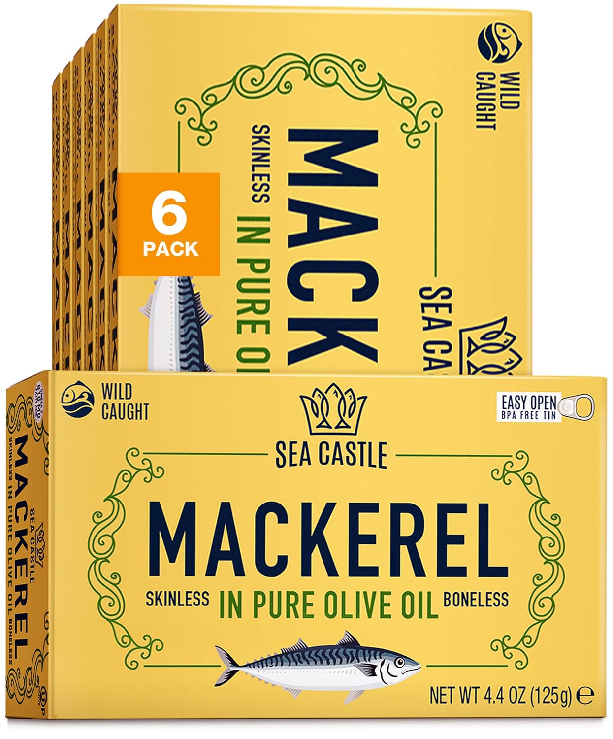 Sea-Castle-Caballa-en-aceite-de-oliva,-4.4-onzas-(paquete-de-6)-Pescado-807