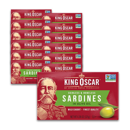King-Oscar-Sardinas-en-aceite-de-oliva,-latas-de-4.38-onzas-(paquete-12,-1420