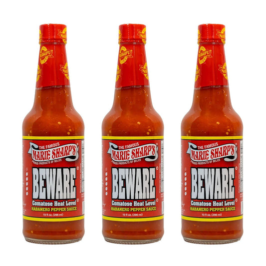 Marie-Sharp’s-BEWARE-Comatose-Heat-Level-Habanero-Pepper-Sauce,-10-oz-|-502