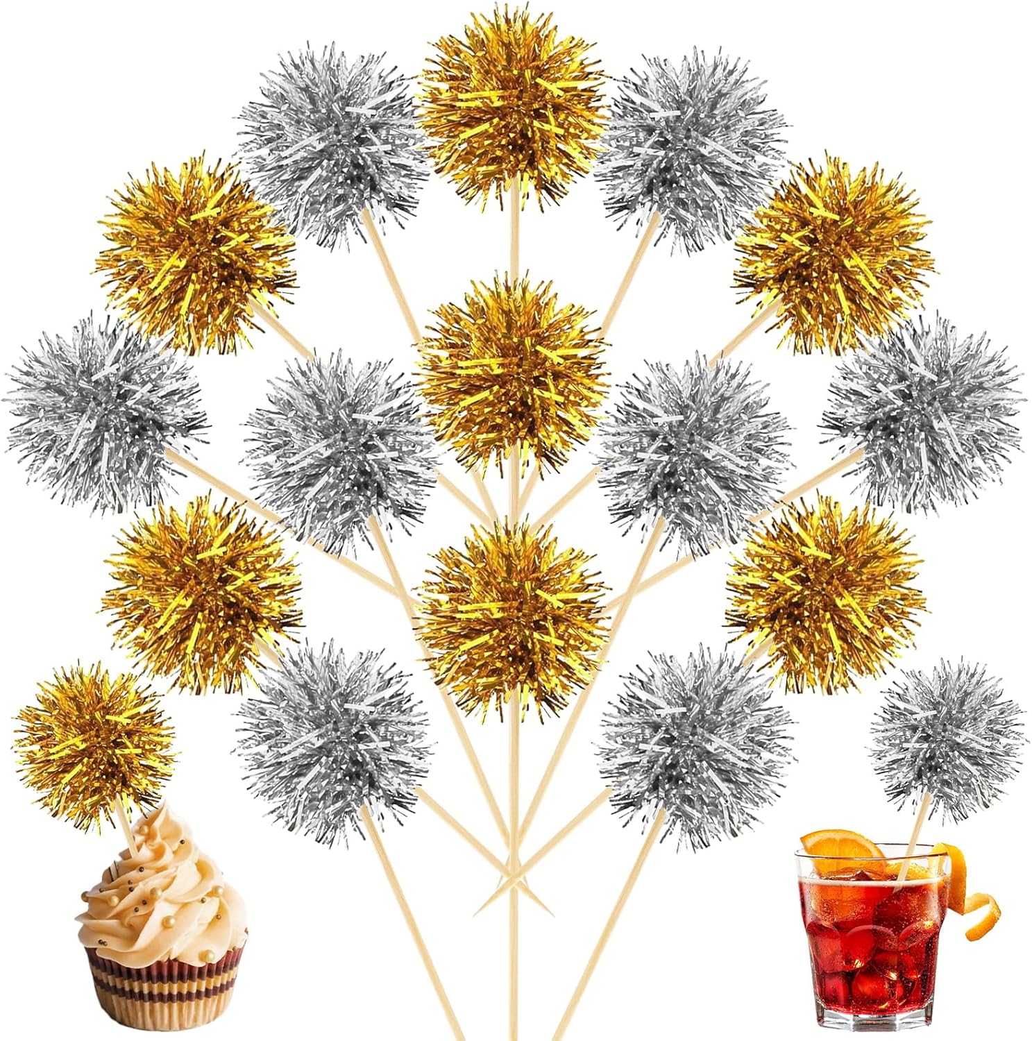 MEMOVAN-Foil-Firework-Cupcake-Toppers-100PCS-Sparkle-Tinsel-Cake-Toppers-Tinsel-Drink-Gold-Cake-432