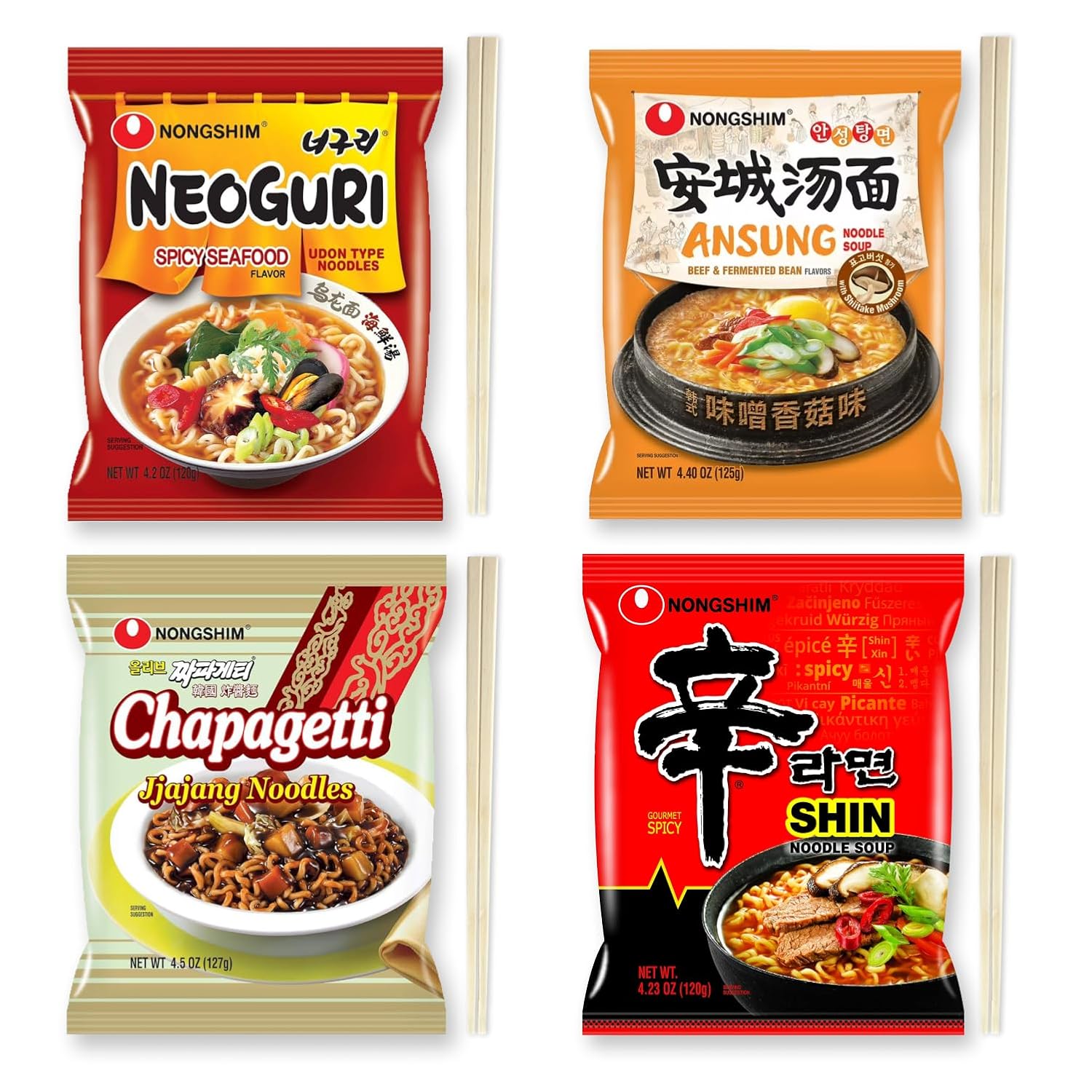 Journey-of-Asia-Seri's Choice 4 Nongshim Ramen Combo-Ansungtangmyun,-Neoguri-Udon,-Chapagetti,-Shin-Ramen--|-294
