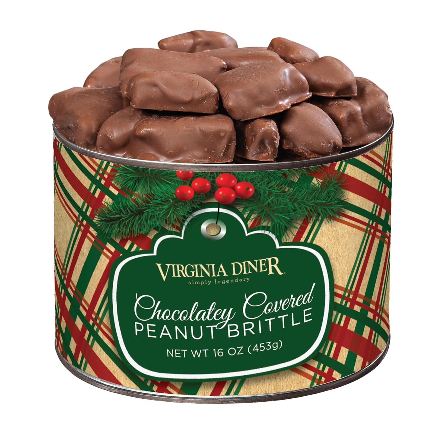 Virginia-Diner-Holiday-Plaid---Chocolatey-Covered-Peanut-Brittle,-16-Ounce-Tin-----876
