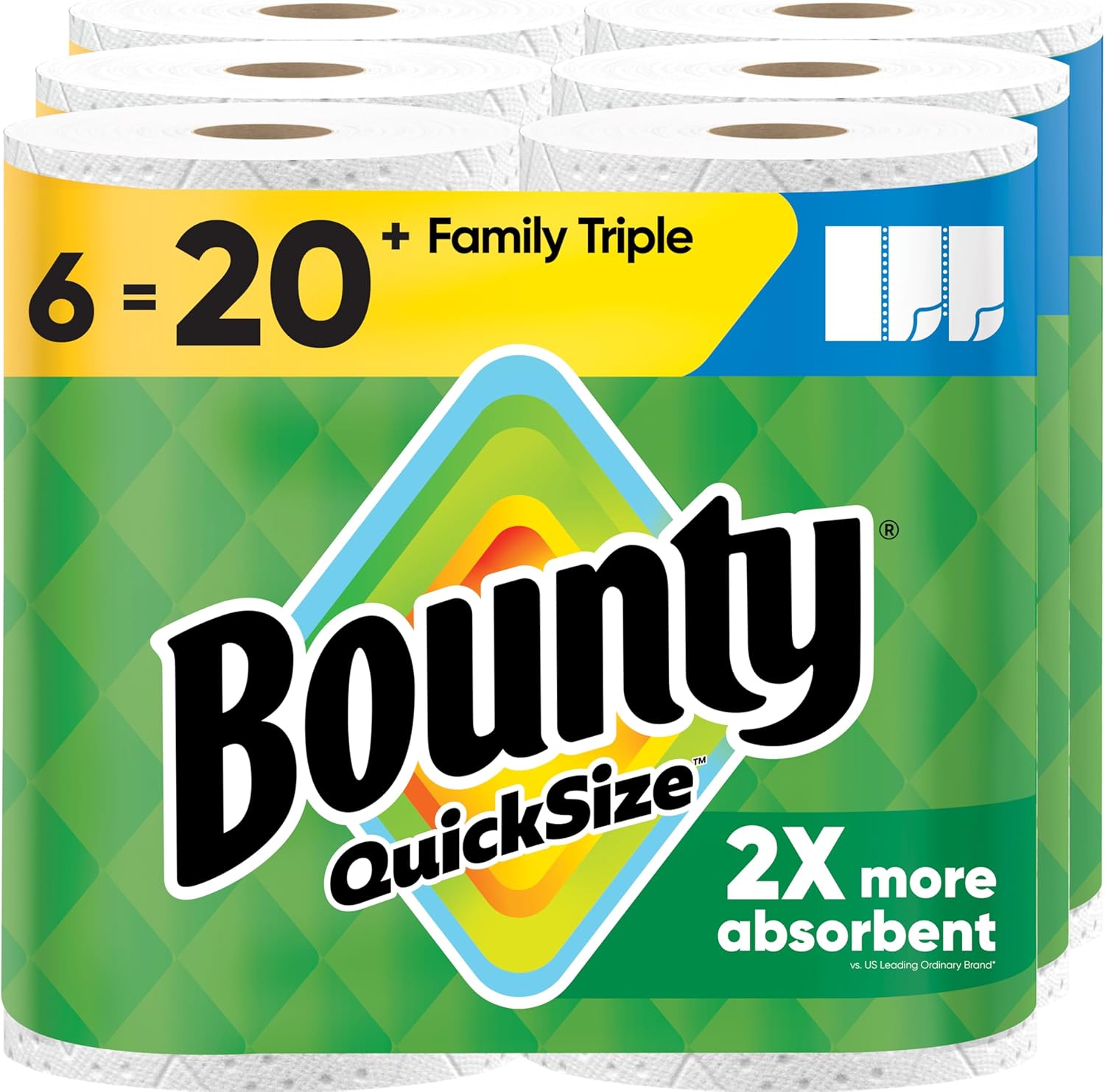 Bounty-Paper-Towels-Quick-Size,-White,-6-Family-Triple-Rolls-=-20+-Regular-Rolls---1013
