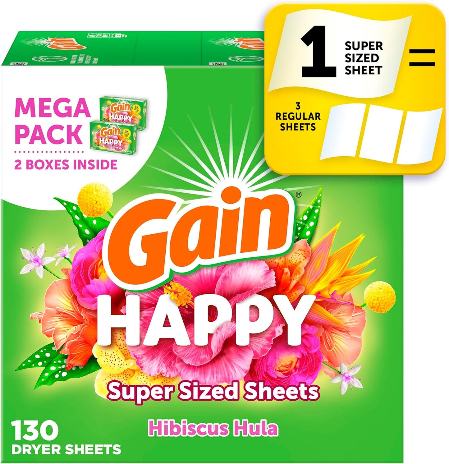 Gain-Super-Sized-Dryer-Sheets,-Laundry-Fabric-Softener,-Happy,-130-3876