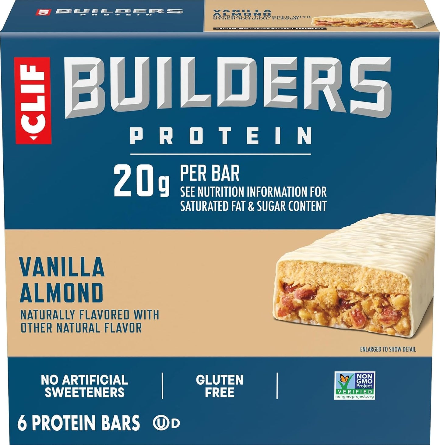 CLIF-BUILDERS-Protein-Bars,-Vanilla-Almond,-20g-Protein,-6ct-|-20g--Plant-Based-Protein,-Artificial-394