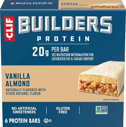 CLIF-BUILDERS-Protein-Bars,-Vanilla-Almond,-20g-Protein,-6ct-|-20g--Plant-Based-Protein,-Artificial-394
