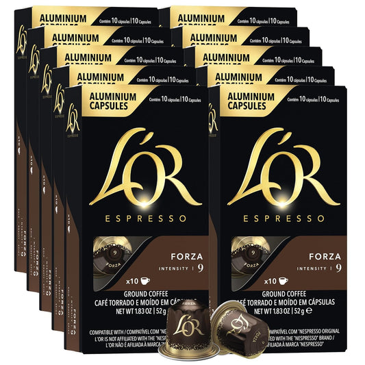 L'OR-Espresso-Capsules,-100-Count-Forza,-Single-Serve-Aluminum-Coffee-Capsules-Compatible-with-the-466