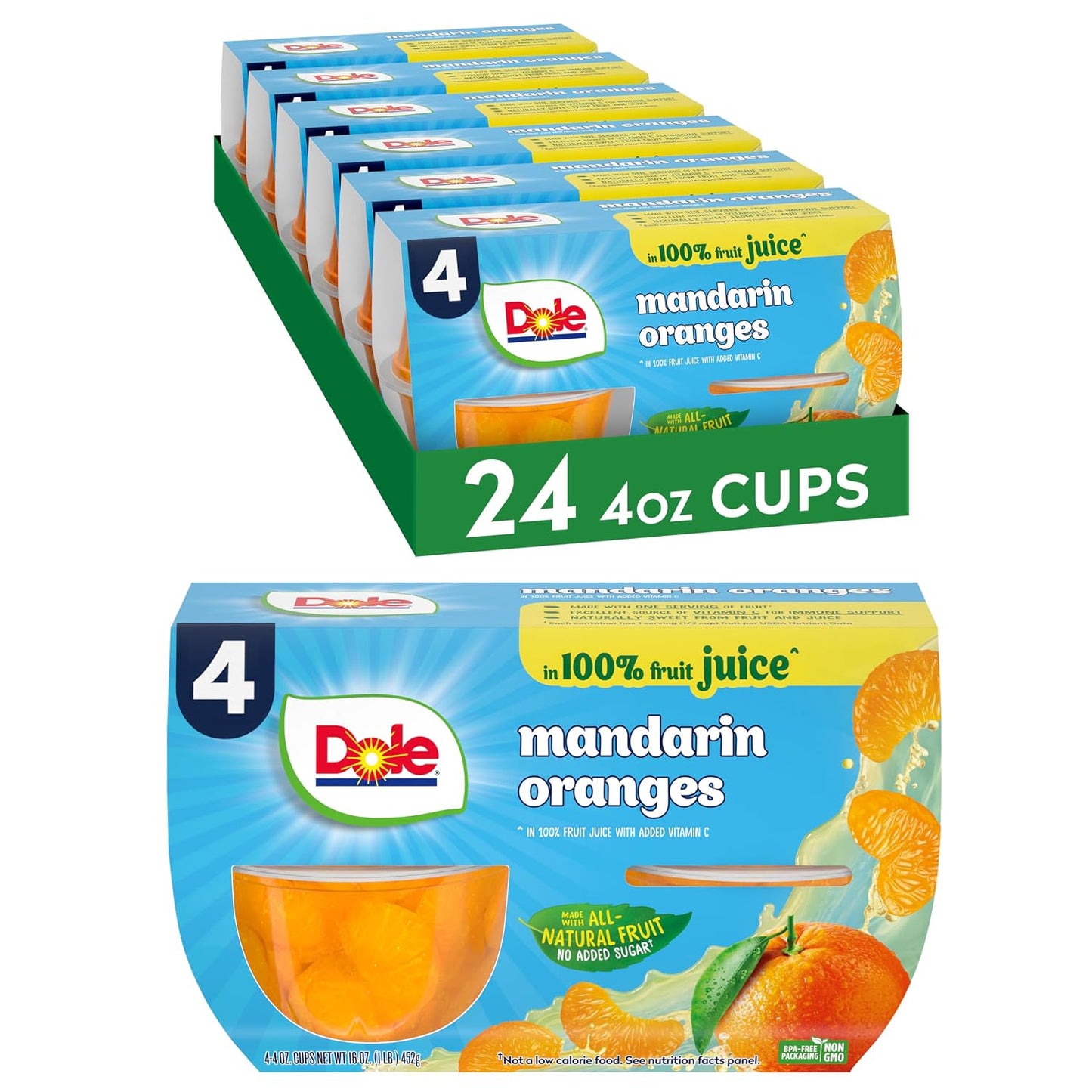 Dole-Fruit-Bowls-Mandarin-Oranges,-4oz,-24-Total-Cups-|-In--1-Juice-Snacks,-&-756
