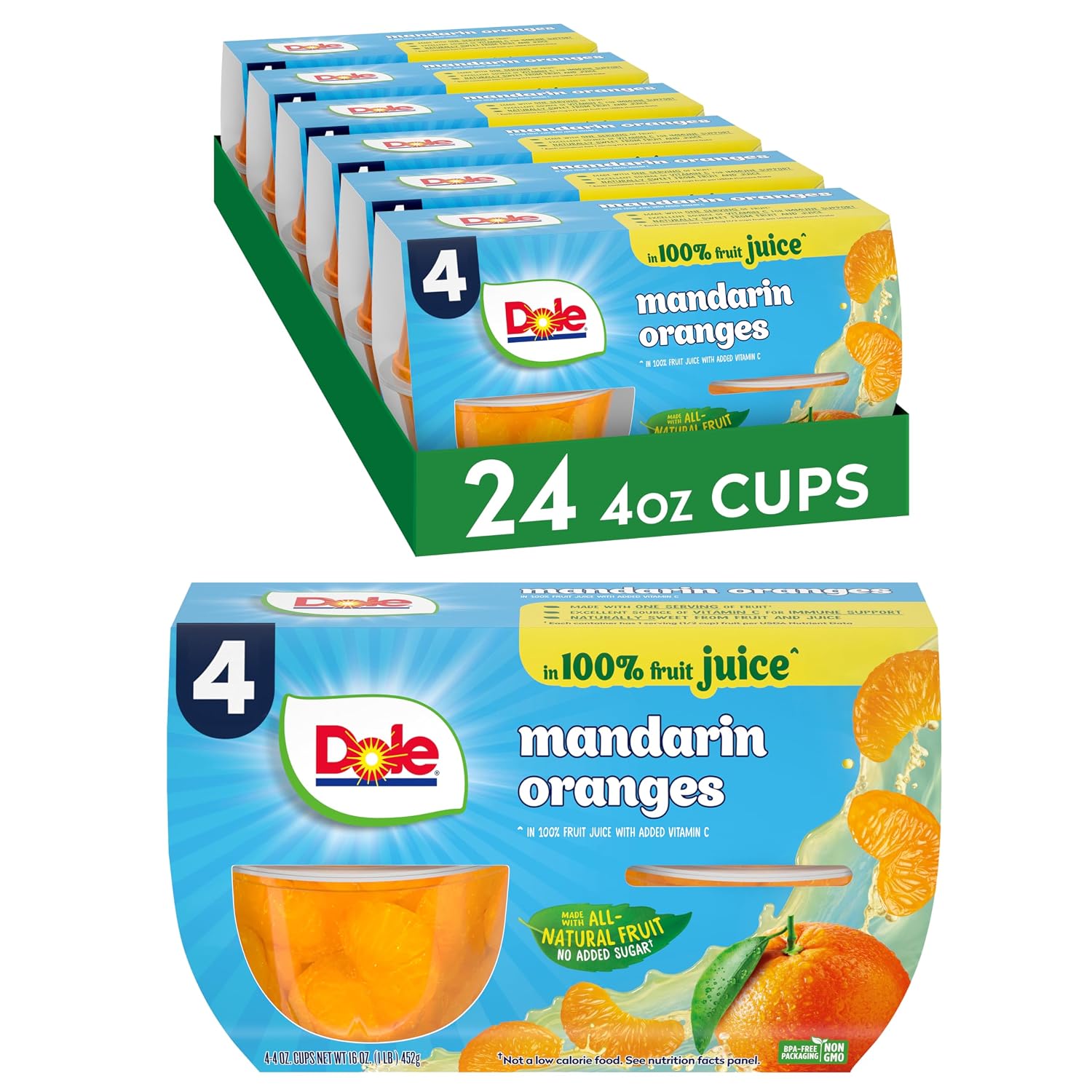 Dole-Fruit-Bowls-Mandarin-Oranges,-4oz,-24-Total-Cups-|-In--1-Juice-Snacks,-&-756