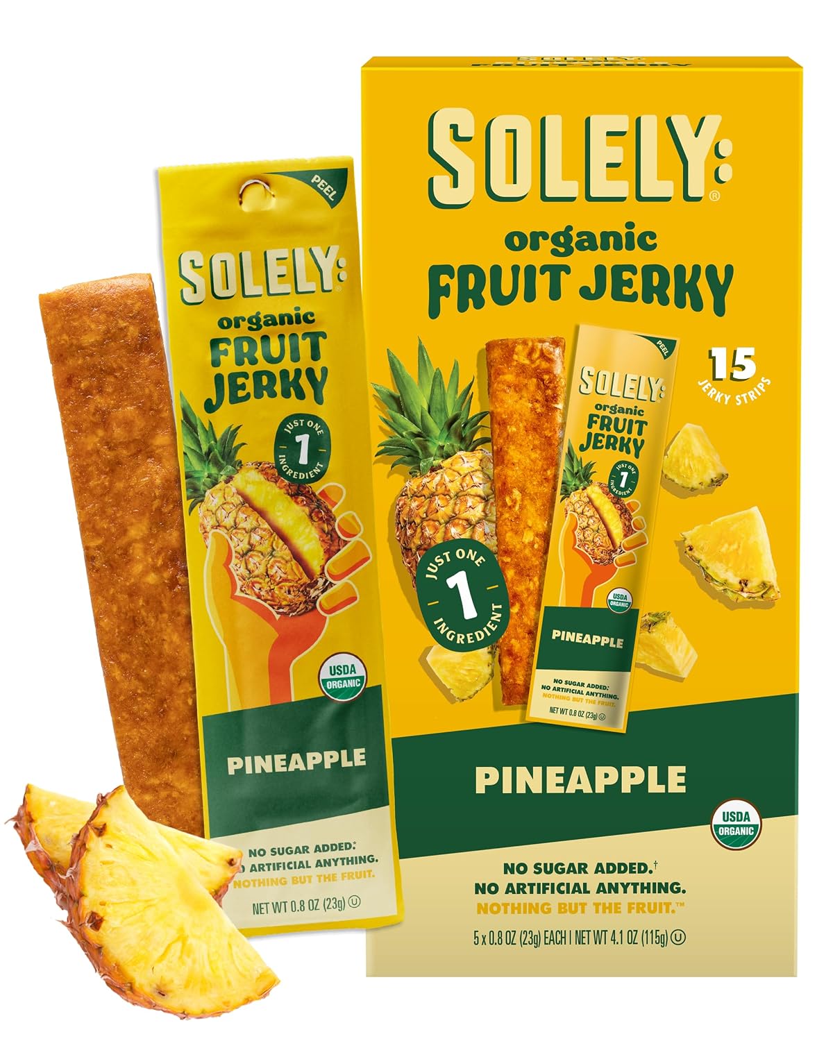 SOLELY---Organic-Pineapple-Fruit-Jerky---15-Individually-Wrapped-Strips----Fruit-Leather-from-1615