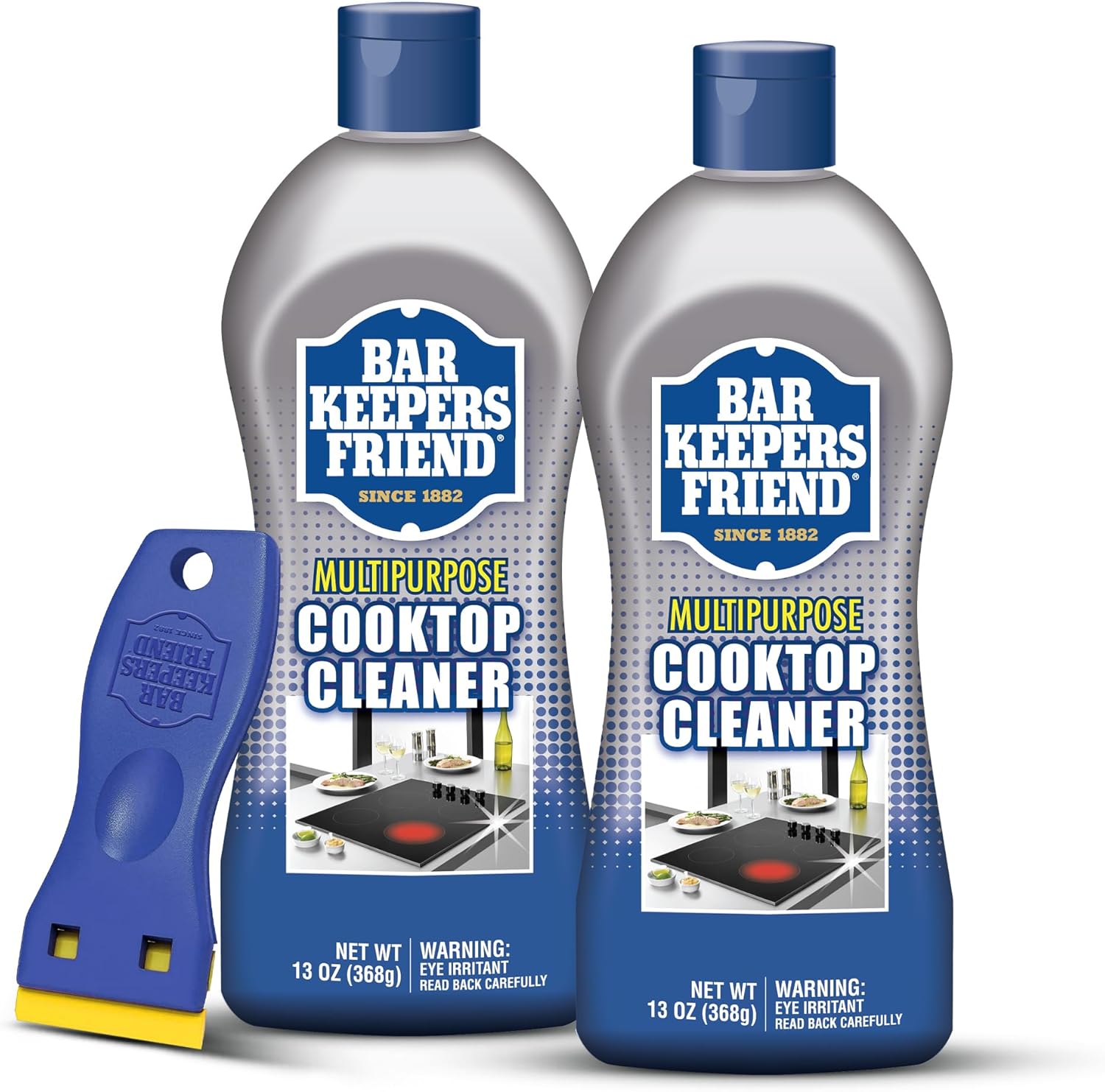 Bar-Keepers-Friend-Cooktop-Cleaner-(2-x13-oz)-+-Scraper---Multipurpose-Liquid-Stovetop-Cleanser,-917