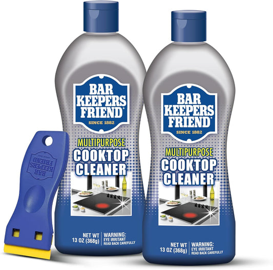 Bar-Keepers-Friend-Cooktop-Cleaner-(2-x13-oz)-+-Scraper---Multipurpose-Liquid-Stovetop-Cleanser,-917