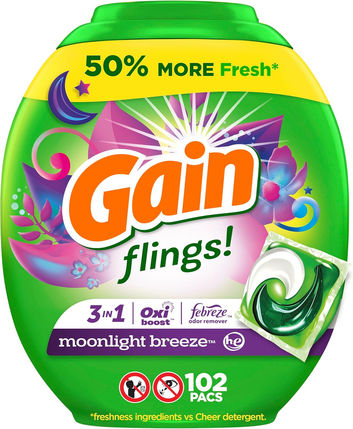 Gain-Flings-Laundry-Detergent-Pacs,-102-Count,-Moonlight-Breeze-Scent,-2690