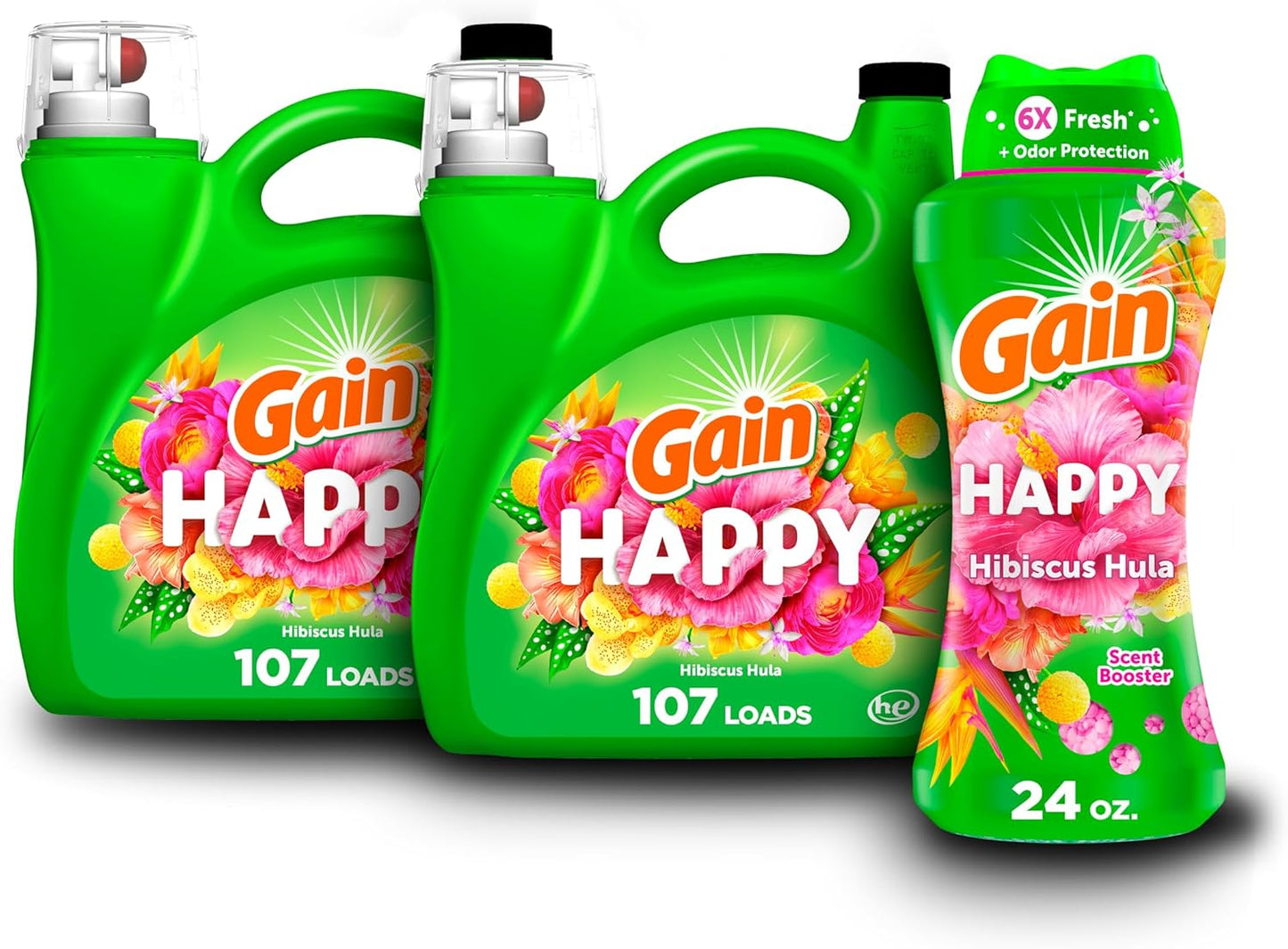 Bundle-of-Gain-Liquid-Laundry-Detergent,-Happy,-HE-Compatible,-154-863