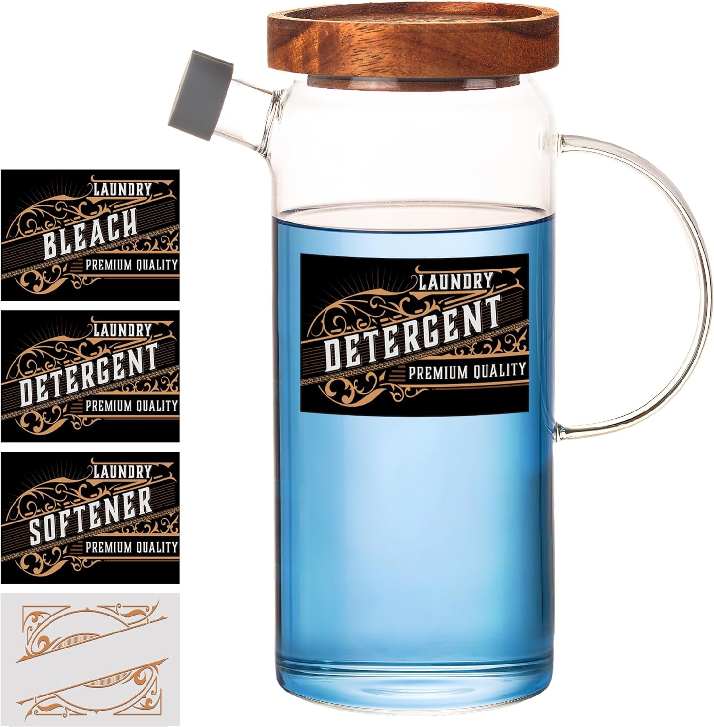 32oz-Stylish-Glass-Laundry-Detergent-Dispenser-w/Bamboo-Top:-Perfect-for-2673