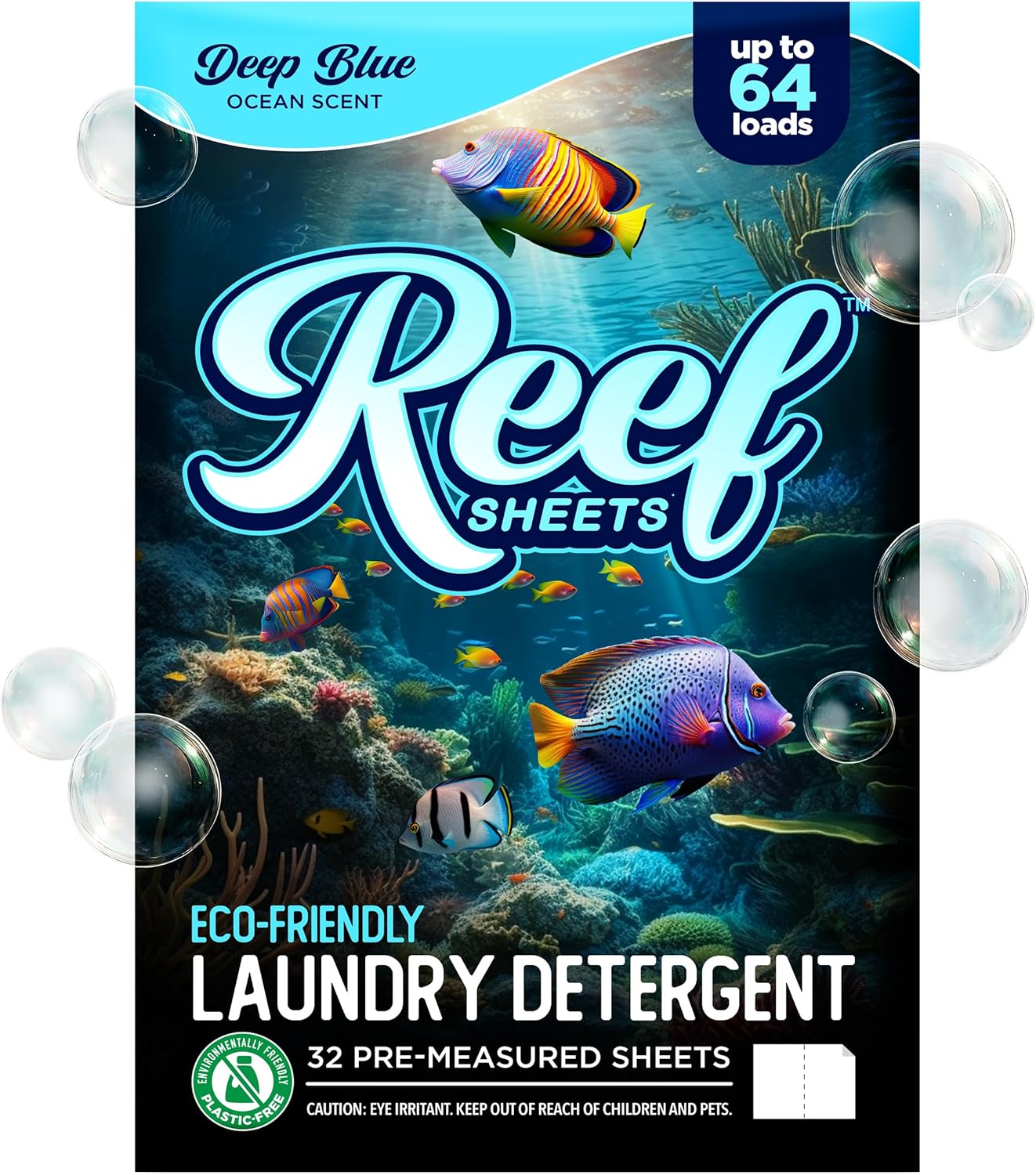 Reef-Sheets-Laundry-Detergent-Sheets,-64-loads,-Hypoallergenic-&-Plastic-Free-Eco-Friendly-Packaging,-445