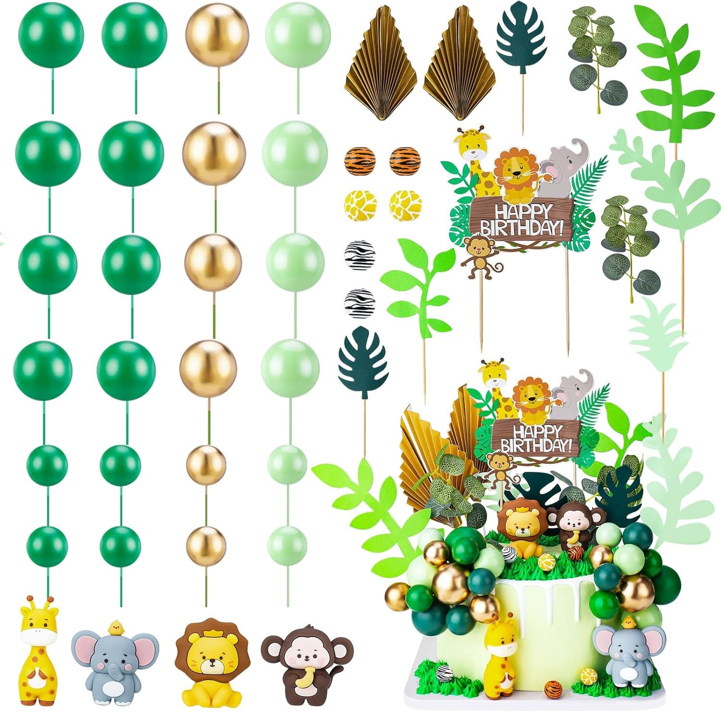 ZhouBoat-44-Pcs-Jungle-Safari-Animal-Cake-Toppers-Wild-Zoo-Cake-Decorations-Elephant-Lion-547