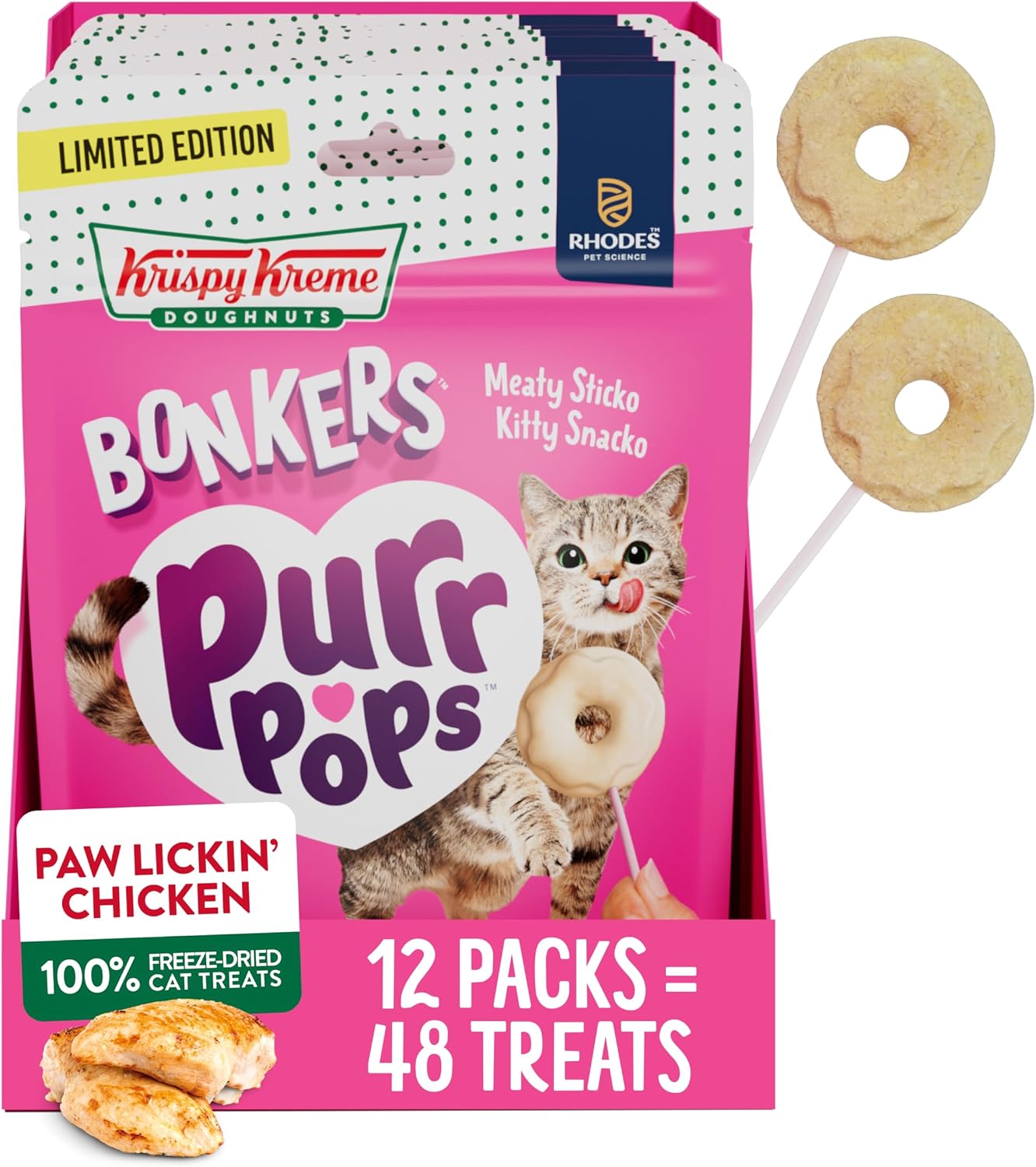 Bonkers-Purrpops-Krispy-Kreme-Limited-Edition-Freeze-Dried-Chicken-Flavored-Lollipop-Cat-Treats,-4-Pieces-(Pack-508