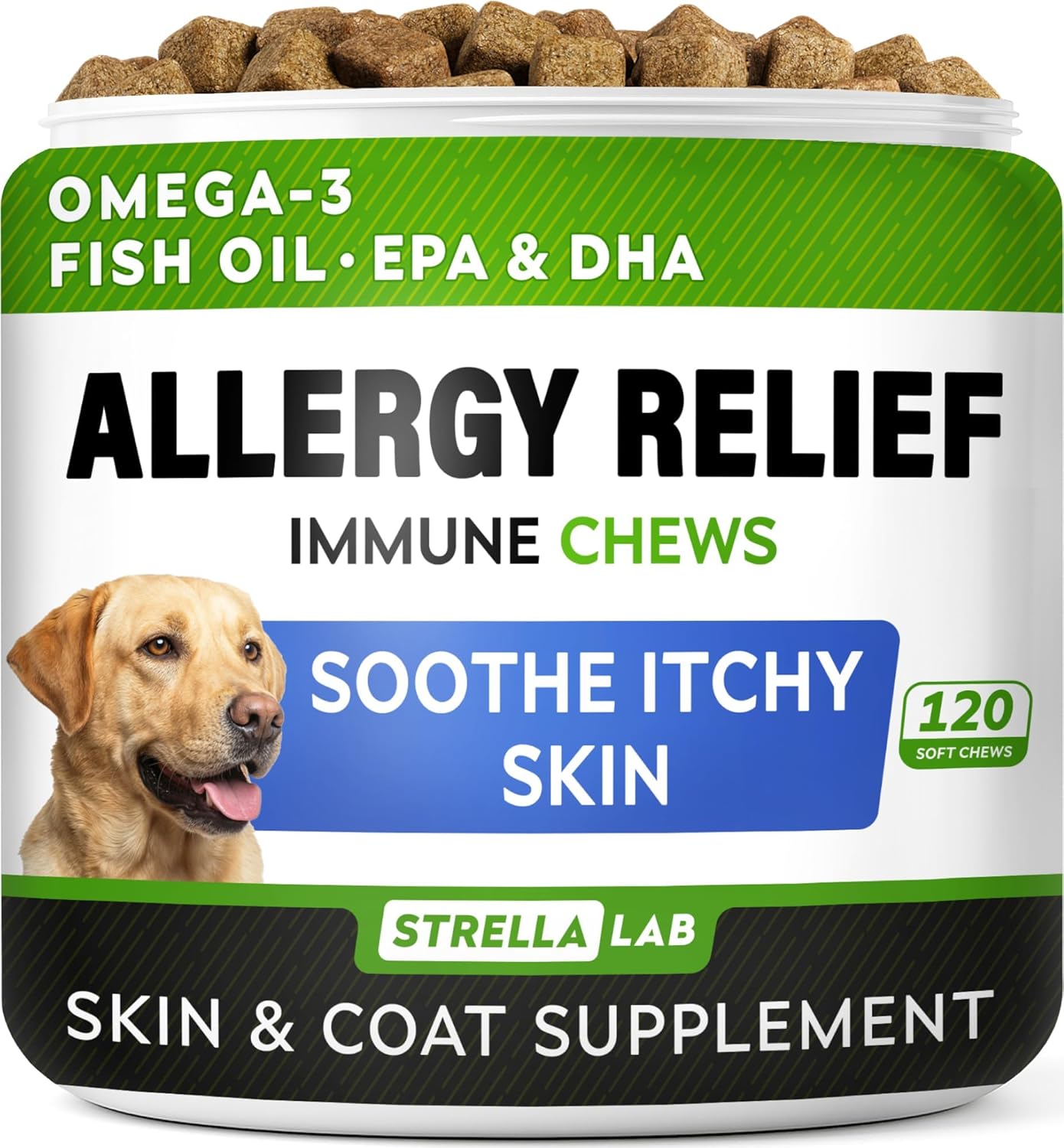StrellaLab-Dog-Allergy-Relief-&-Anti-Itch-Support-Chews-w/Omega-0.125-Ingredients,-247