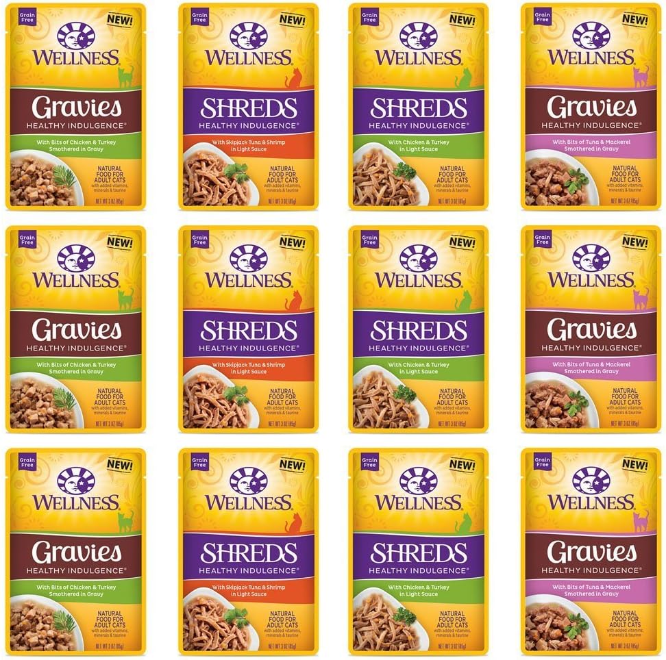 Wellness-Healthy-Indulgence-Natural-Grain-Free-Wet-Cat-Food,-3-Ounce-Pouch-Shred-&--3394