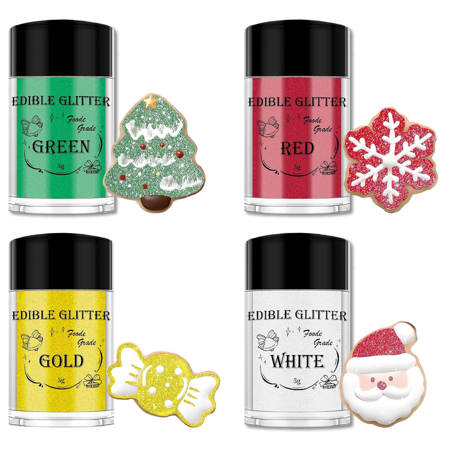 Valentine-Edible-Glitter-4-Color-Set---Holiday-Red,-Green,-Gold-&-Sparkle-Dust-897