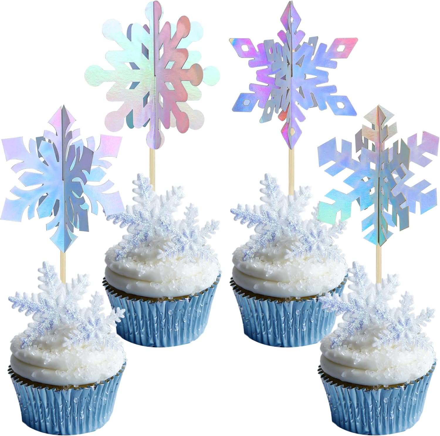 Gyufise-24Pcs-3D-Snowflake-Cupcake-Toppers-Double-Side-Glitter-Winter-Frozen-Cupcake-Decorations-Theme-603