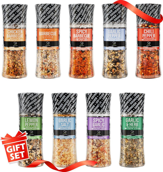 Soeos-Spice-Seasoning-Set-of-9-with-Integrated-Grinders,-Individual-Spice-Grinder,-329