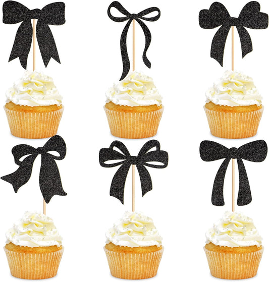 Cyodoos-24pcs-black-Bow-Cupcake-Toppers-Bow-Baby-Shower-Cake-Decorations-for-Party-Party-1522