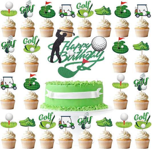 iPartyGo-Golf-Cupcake-Toppers-Set---25-PCs-Golf-Happy-Birthday-Cake-Decor-Green-32