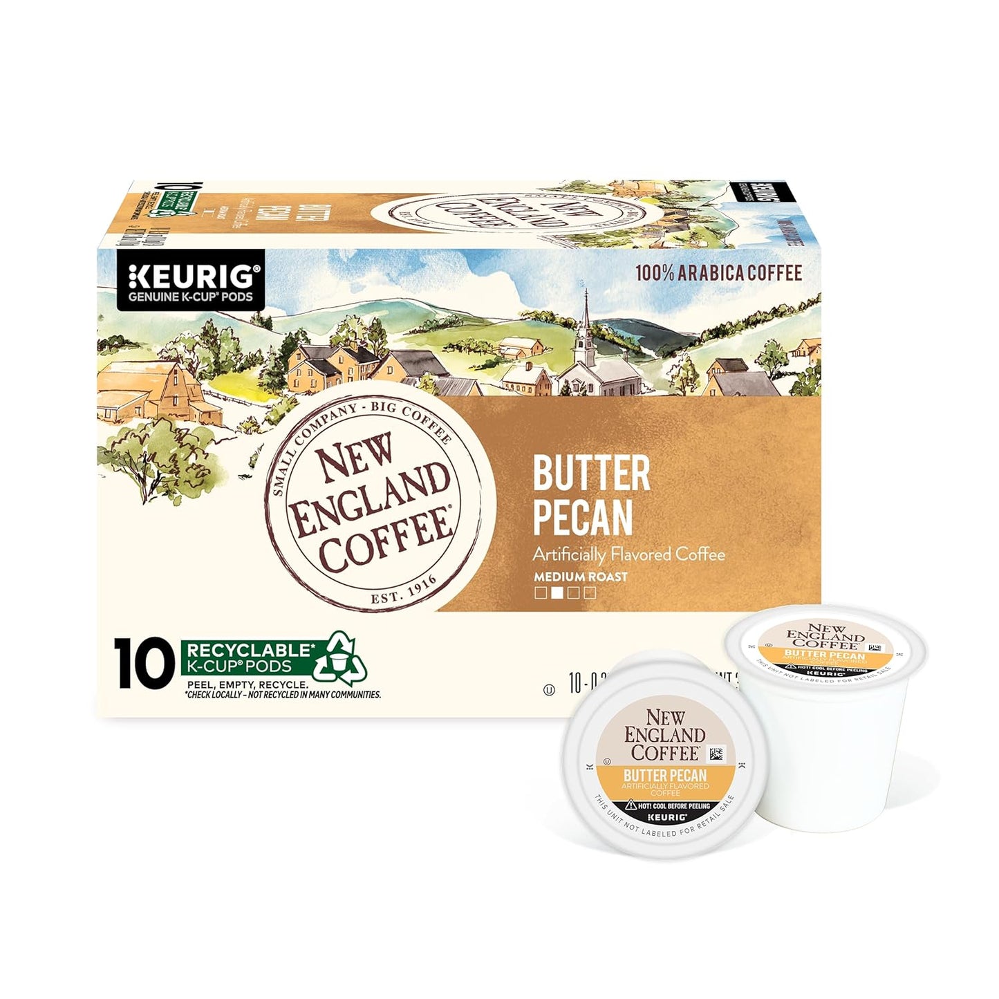 New-England-Coffee-Single-Serve-Pods,-Butter-Pecan-Medium-Roast-10-Count-(Pack-1992