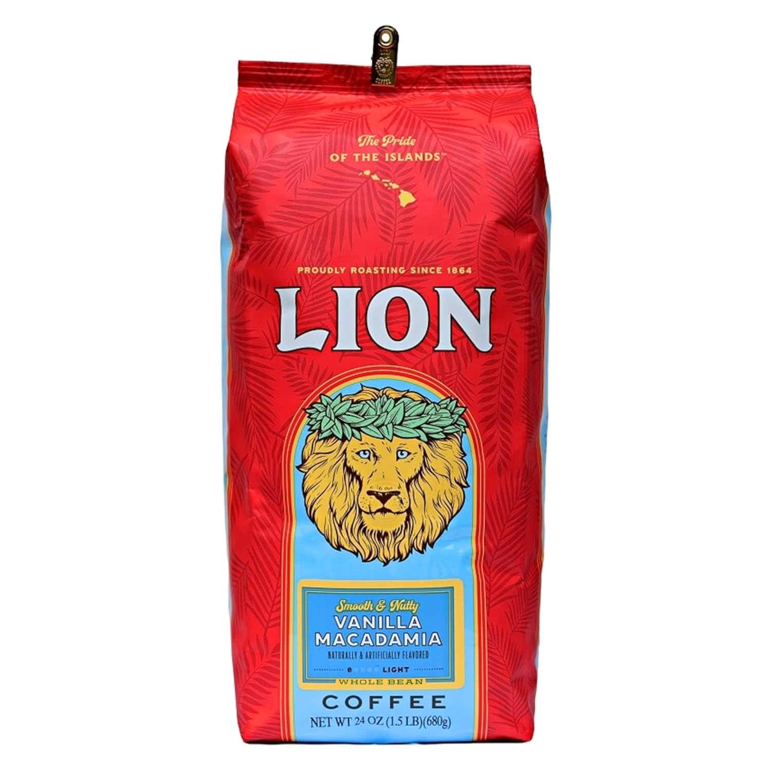 Lion-Coffee,-Sabor-a-vainilla-y-macadamia,-tostado-ligero,-grano-entero,-de1985