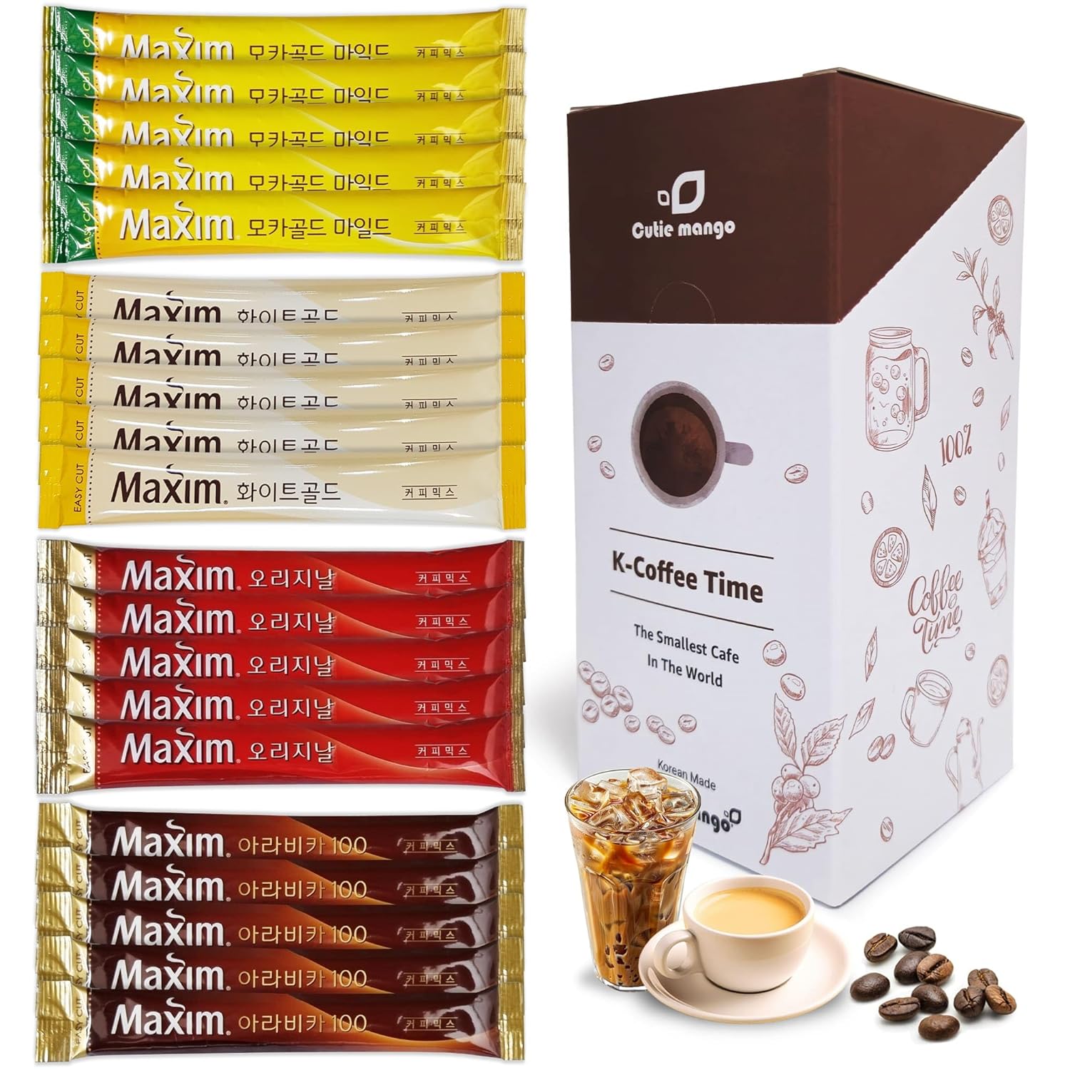 Korean-Instant-Coffee-Mix-Variety-20-Sticks-(4-Types)-Maxim-Instant-Single-Serve-1904