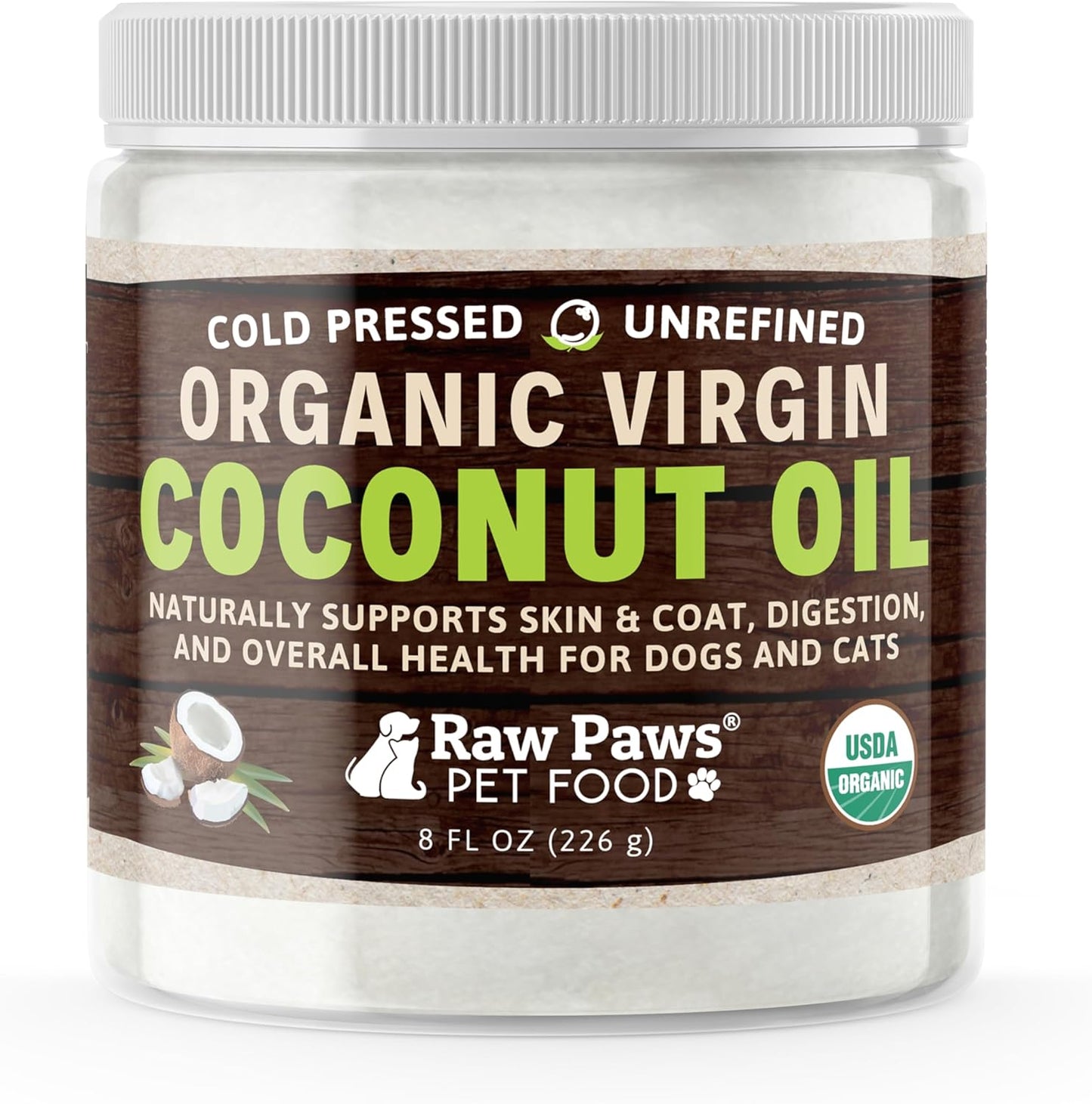 Raw-Paws-Organic-Virgin-Coconut-Oil-for-Dogs-&-Cats,-8-oz-Supports-2