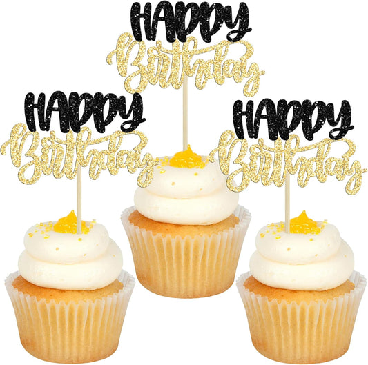 Gyufise-24Pcs-Happy-Birthday-Cupcake-Toppers-Glitter-985