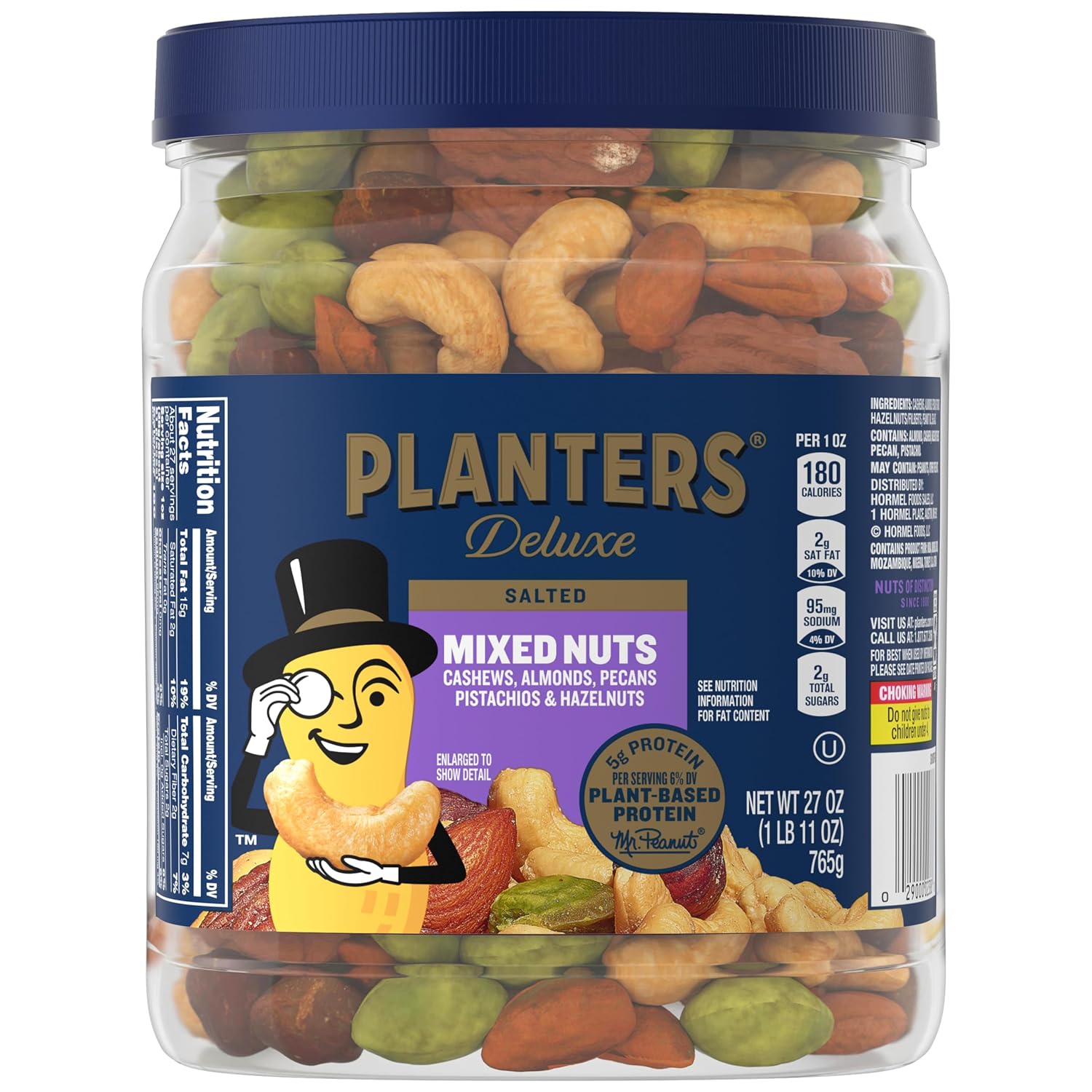 PLANTERS-Deluxe-Sea-Salt-Mixed-Nuts,-Plant-Based-Protein,-27-Oz--(1-Ct)-|-Nuts:-2275