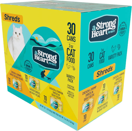A-Strong-Heart-Wet-Cat-Food-Variety-Pack,-3-Flavor-Chicken-Shreds-in-184